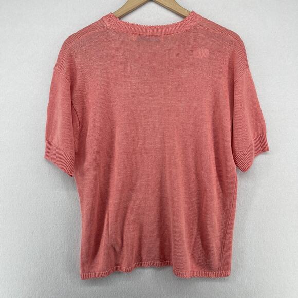 BASIC ELEMENTS Sweater Womens L Irish Linen Short Sleeve Top Pink HK VTG - Picture 2 of 11